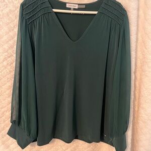 Calvin Klein Deep Green Pleated Shoulder Blouse
